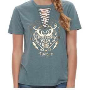 Harry Potter Metallic Lace-Up Graphic Short Sleeve Tee